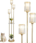 Rayofly Modern Gold Floor Lamp with Shelves | 3-Light Crystal Standing Lamp