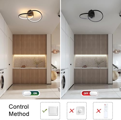 Dorlink Modern LED Ceiling Light – 33W Dual-Round Black Flush Mount, 3000K