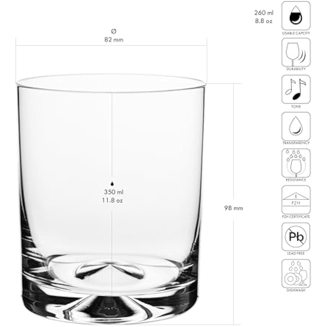Krosno Mixology Whisky Glasses – Set of 6 – 350ml Glass Tumblers
