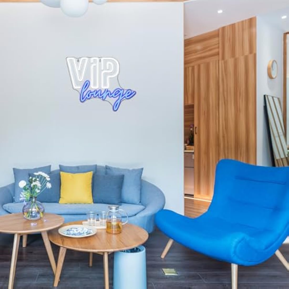 Jolof Store VIP Lounge LED Neon Sign – White & Blue Wall Decor
