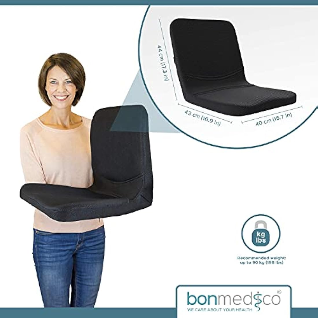 bonmedico Ergonomic Lumbar Support Cushion - Memory Foam Seat Back - Black