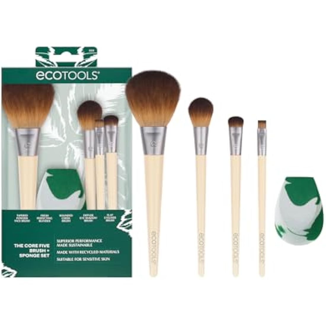 EcoTools Core Five Makeup Brush and Sponge Set | Vegan 5-Piece Kit