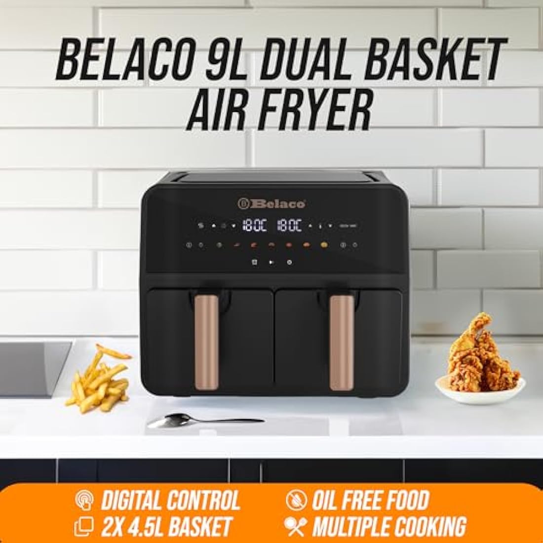 Belaco 9L Dual Zone Air Fryer | Digital Display & 2 Baskets – BEL-AF-03