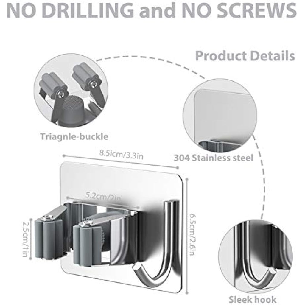 Homeasy Mop and Broom Holder – 4 Pcs Stainless Steel Wall Mounted Hanger