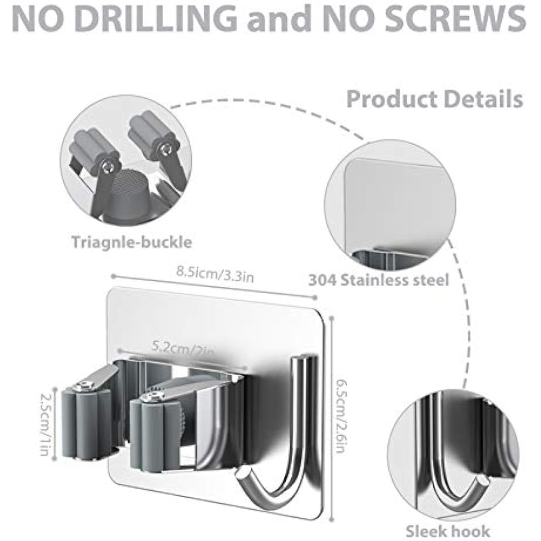 Homeasy Mop and Broom Holder – 4 Pcs Stainless Steel Wall Mounted Hanger
