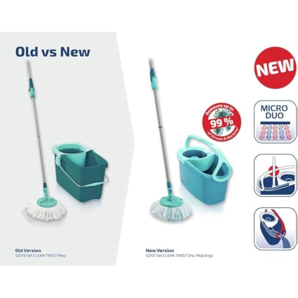 Leifheit Clean Twist Disc Mop Ergo Set | Microfibre Spin Mop and Bucket
