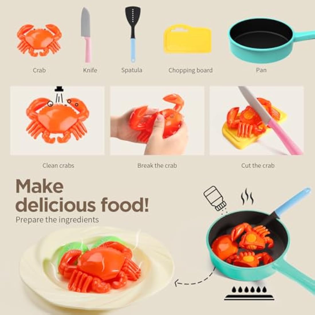 GILOBABY Kids Kitchen Pretend Play Set – Cutting Food & Cookware Toys