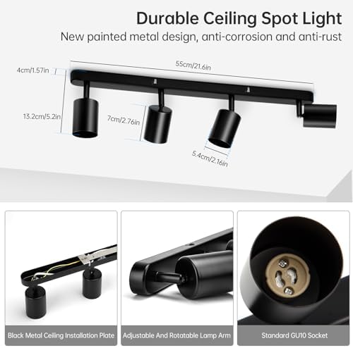 4-Way GU10 Ceiling Spotlight – Matte Black Adjustable Light