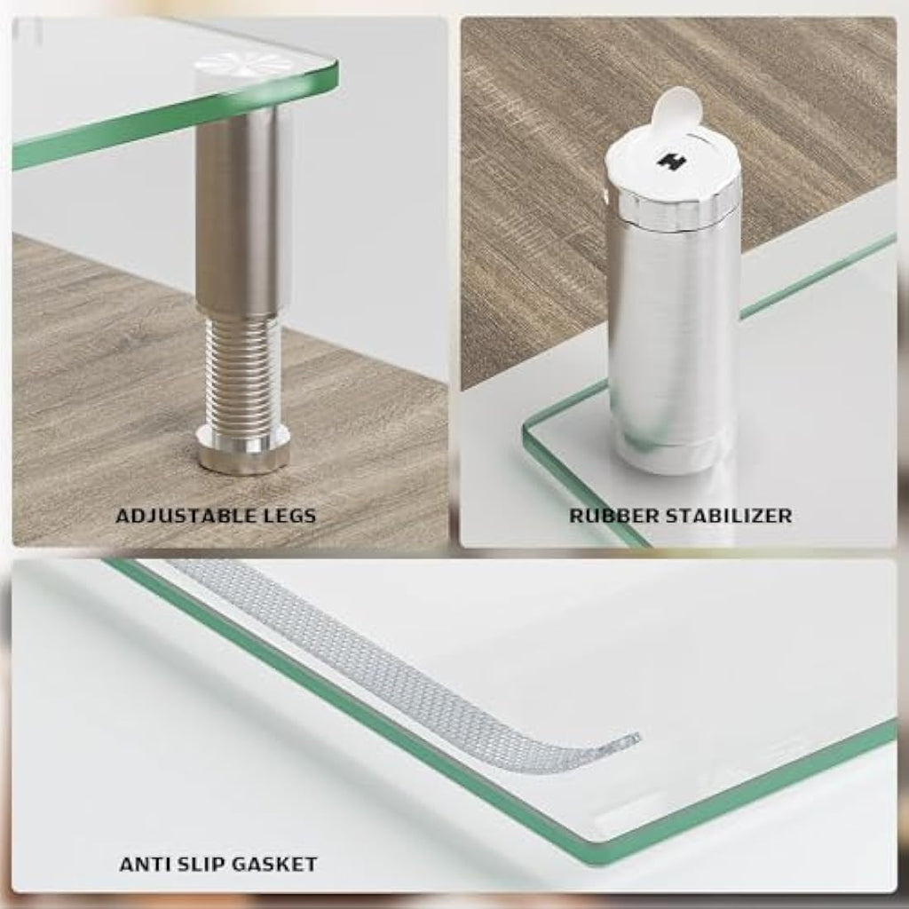 Hemudu Dual Monitor Stand – Adjustable Height Ergonomic Riser (Clear)