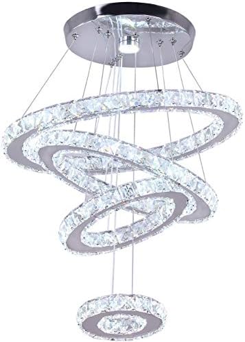 Modern Crystal Chandelier – 4-Ring LED Pendant Light Fixture
