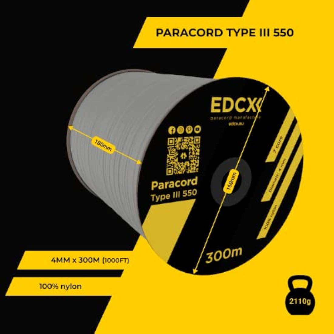 EDCX 550 Paracord – 4mm 7-Strand Nylon Rope for Camping and DIY