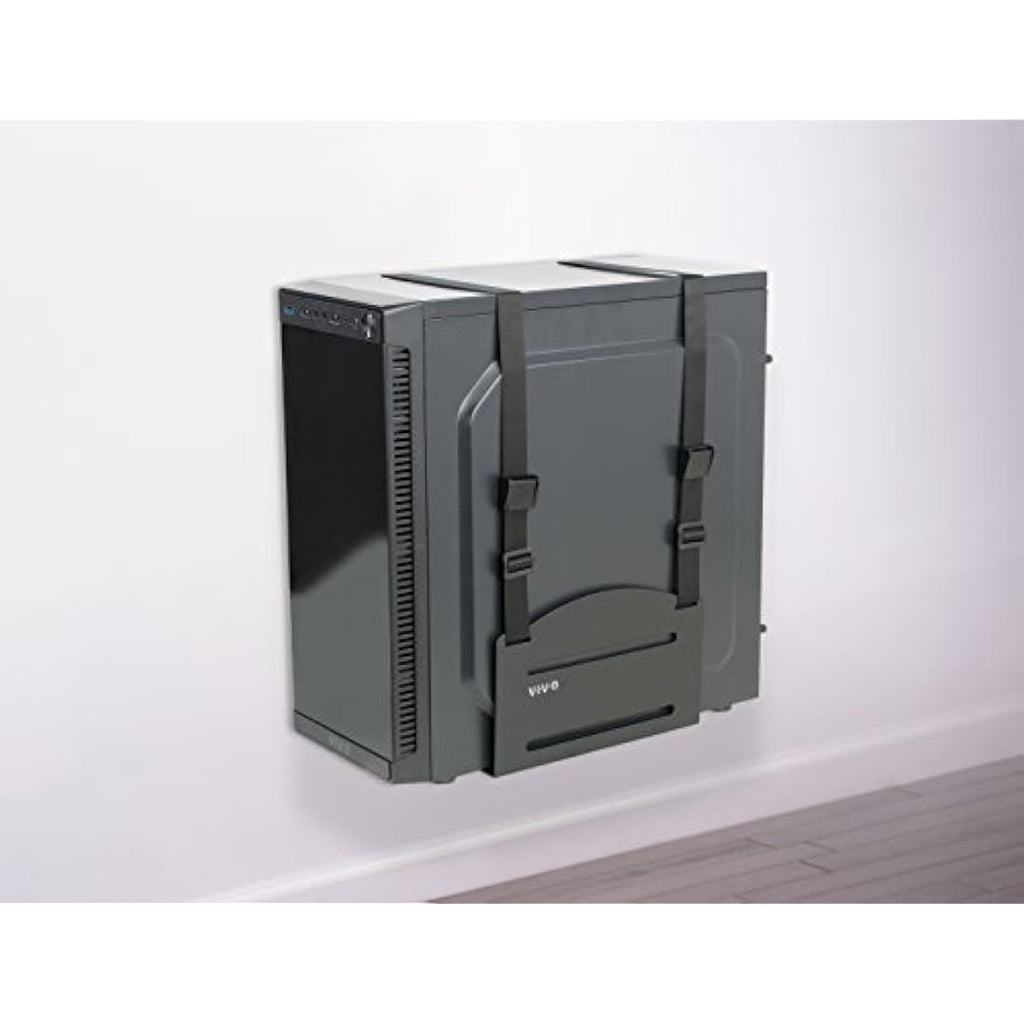 VIVO Adjustable PC Wall Mount | Steel CPU Holder with Straps - Black