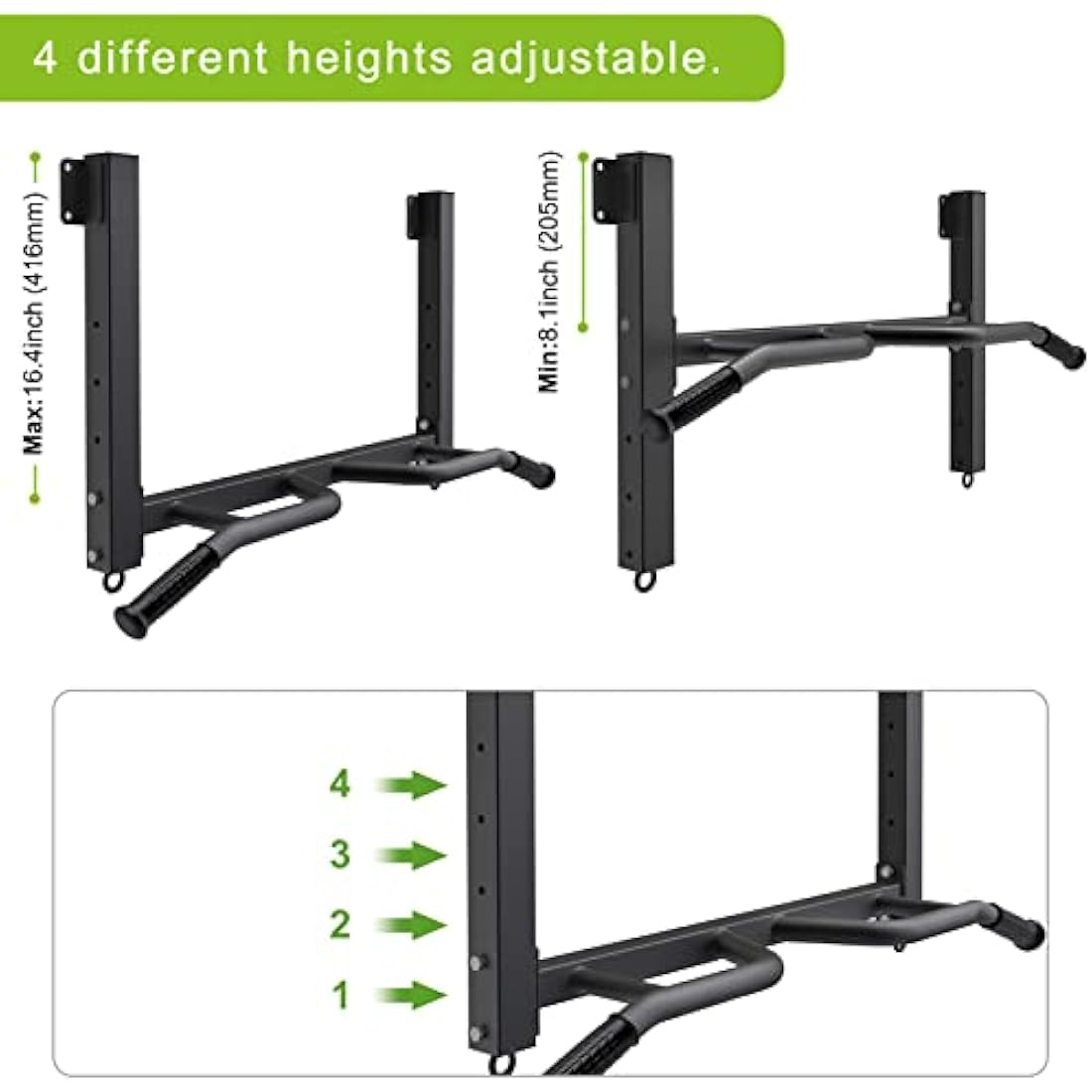 Kipika Ceiling Mount Pull Up Bar | 4-Level Height Adjustable Steel