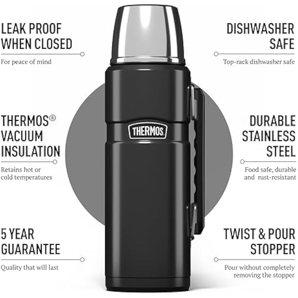 Thermos Stainless King Travel Flask – 1.2L Gun Metal Insulated Bottle