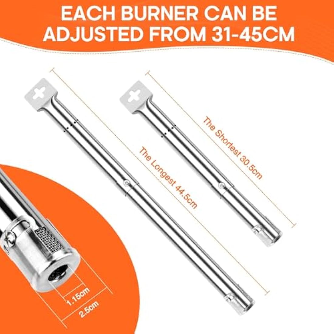 Denmay Universal Adjustable BBQ Gas Grill Burner, 31-45cm - 3 Pack