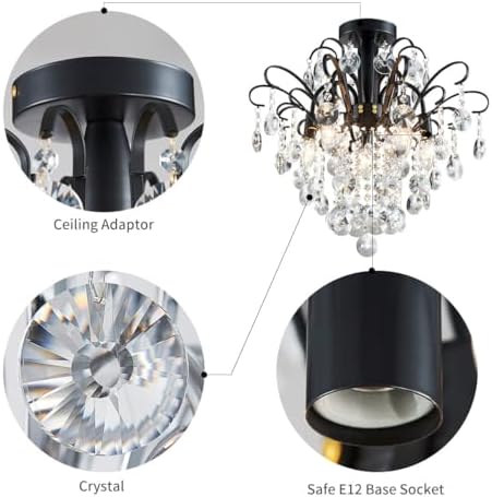 Modern Crystal Chandelier – 5-Light Black Pendant Ceiling Light