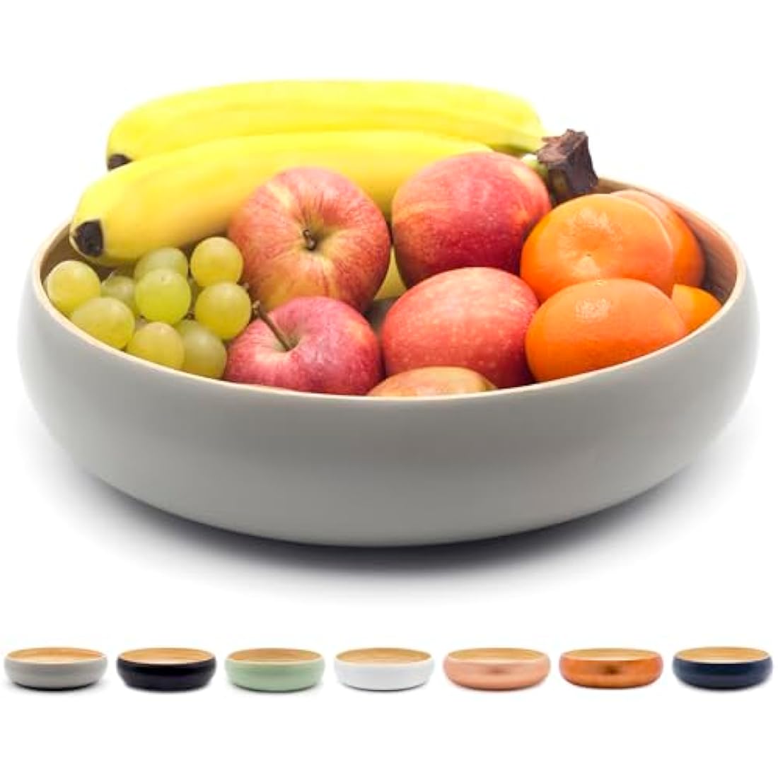 Dehaus Large 30cm Bamboo Fruit Bowl – Grey Wooden Salad Serving Bowl