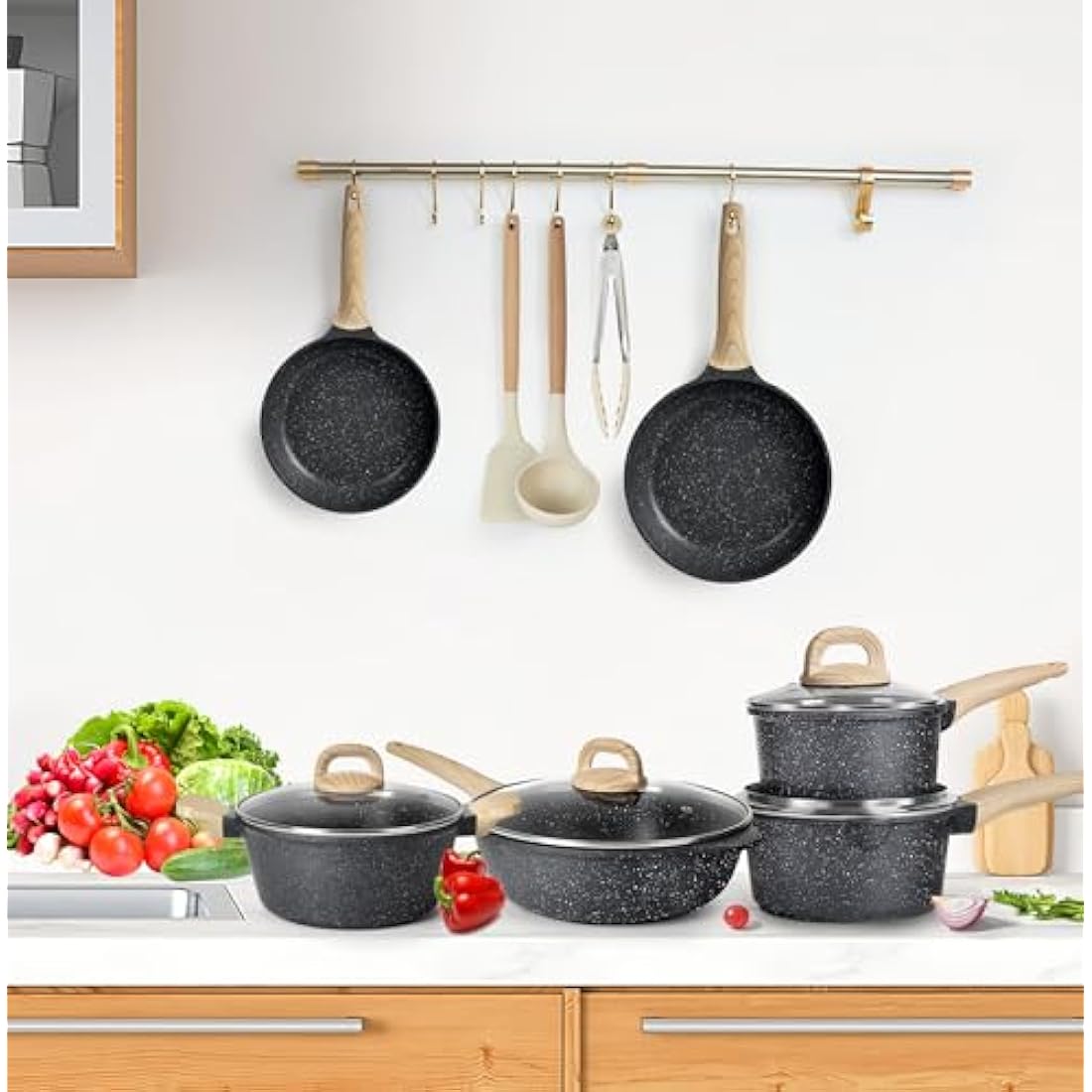 Terlulu 13-Piece Nonstick Granite Cookware Set – Induction Compatible