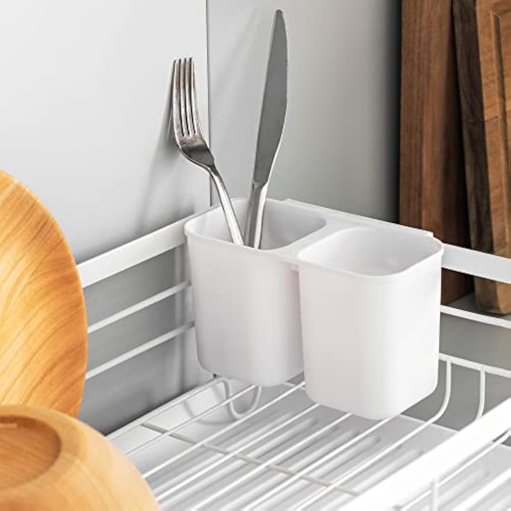 Navaris Dish Drying Rack – Retro Metal Drainer with Drip Tray, White