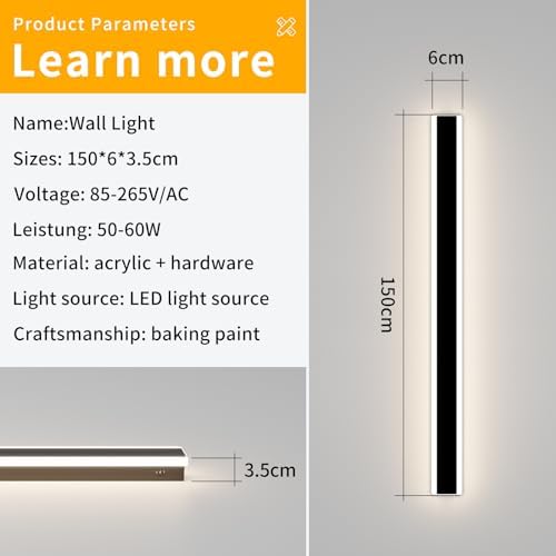 Mikeru 150cm LED Outdoor Wall Light | IP65 Waterproof Black Sconce