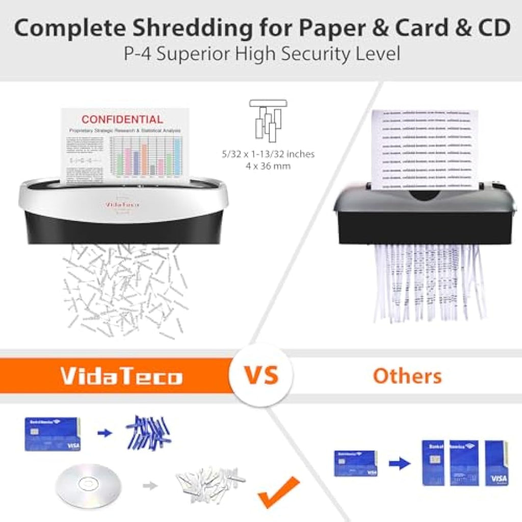 VidaTeco 10-Sheet Cross-Cut Paper Shredder | P-4 High Security Home Office