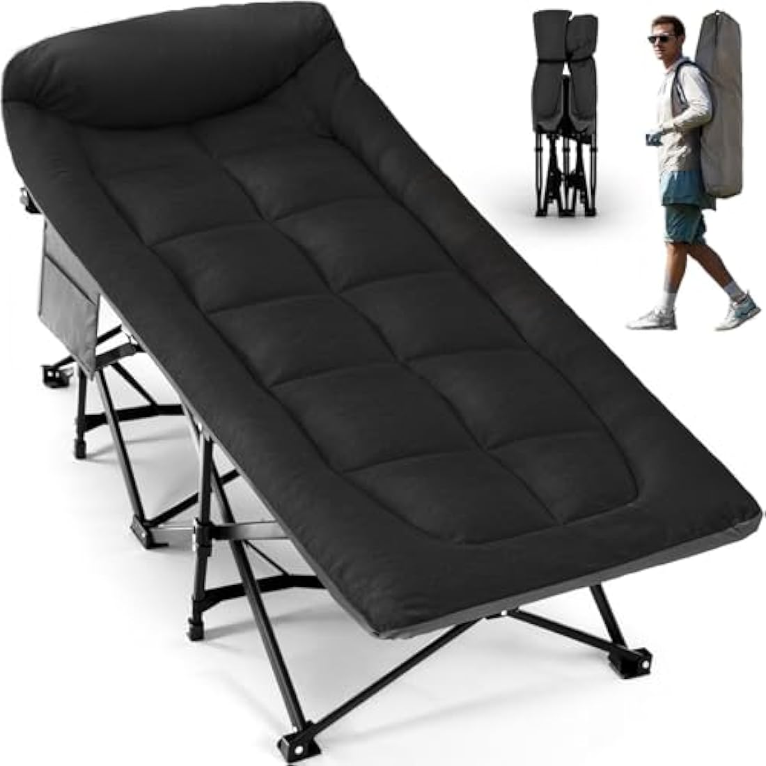 Overmont 28" Extra Wide Folding Camping Cot – Padded Heavy Duty Bed