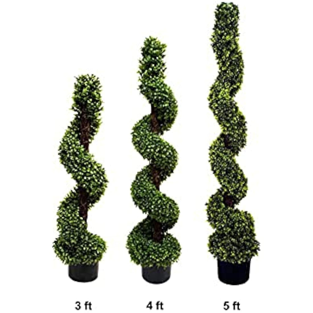 Jolof Store Artificial Boxwood Spiral Trees | UV Stable 4ft Topiary (Set of 2)