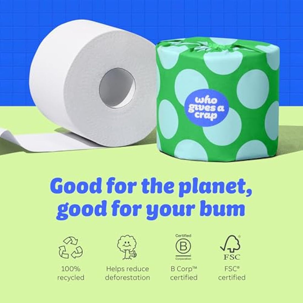Who Gives A Crap 100% Recycled Toilet Paper | 3-Ply 400 Sheets | 24 Pack