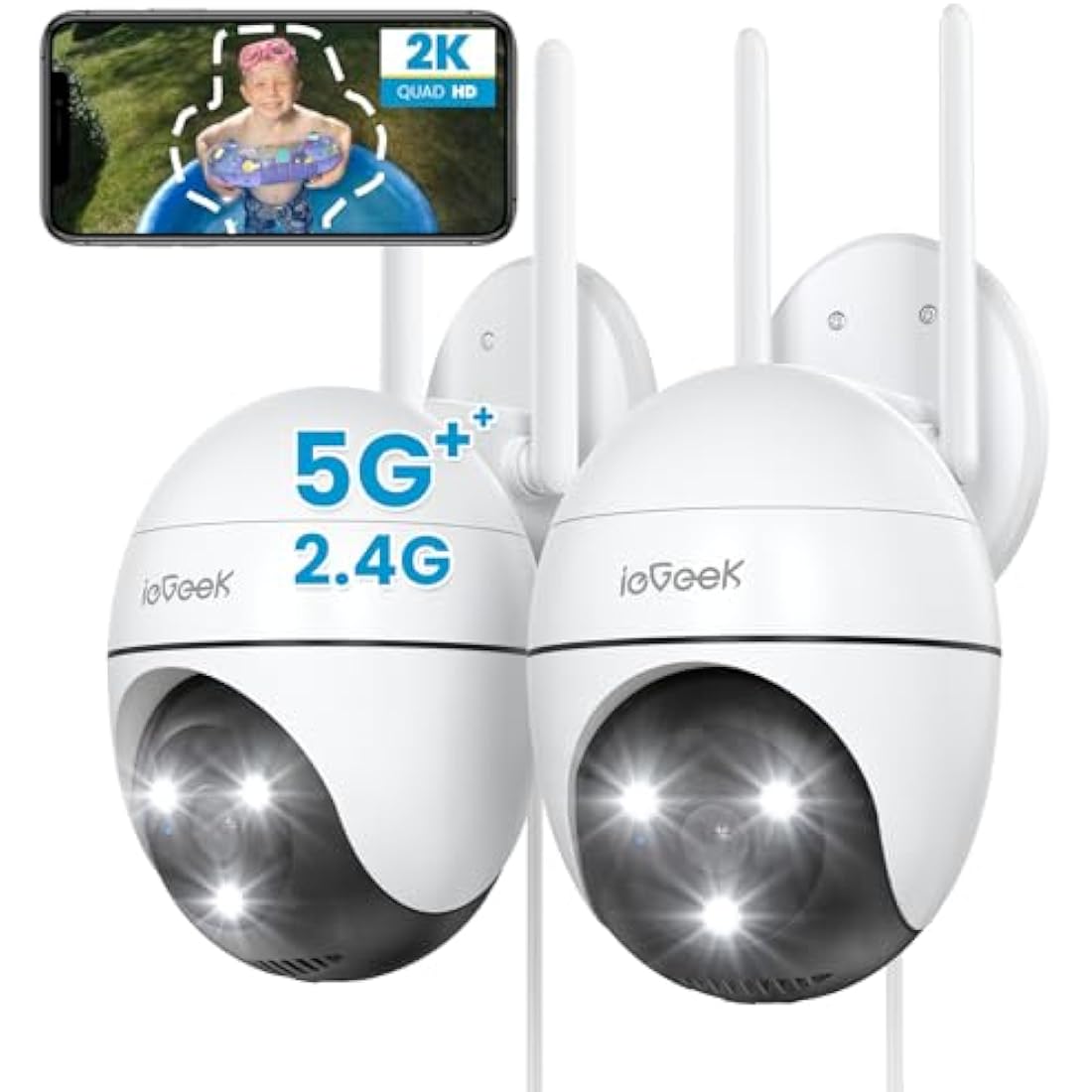 ieGeek 2K Dual-Band WiFi PTZ Outdoor Security Camera - 2-Way Audio (2 Pack)