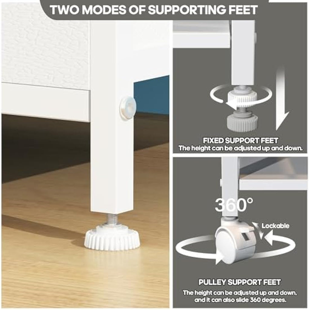 5-Drawer Fabric Dresser | Rolling Storage Chest - White