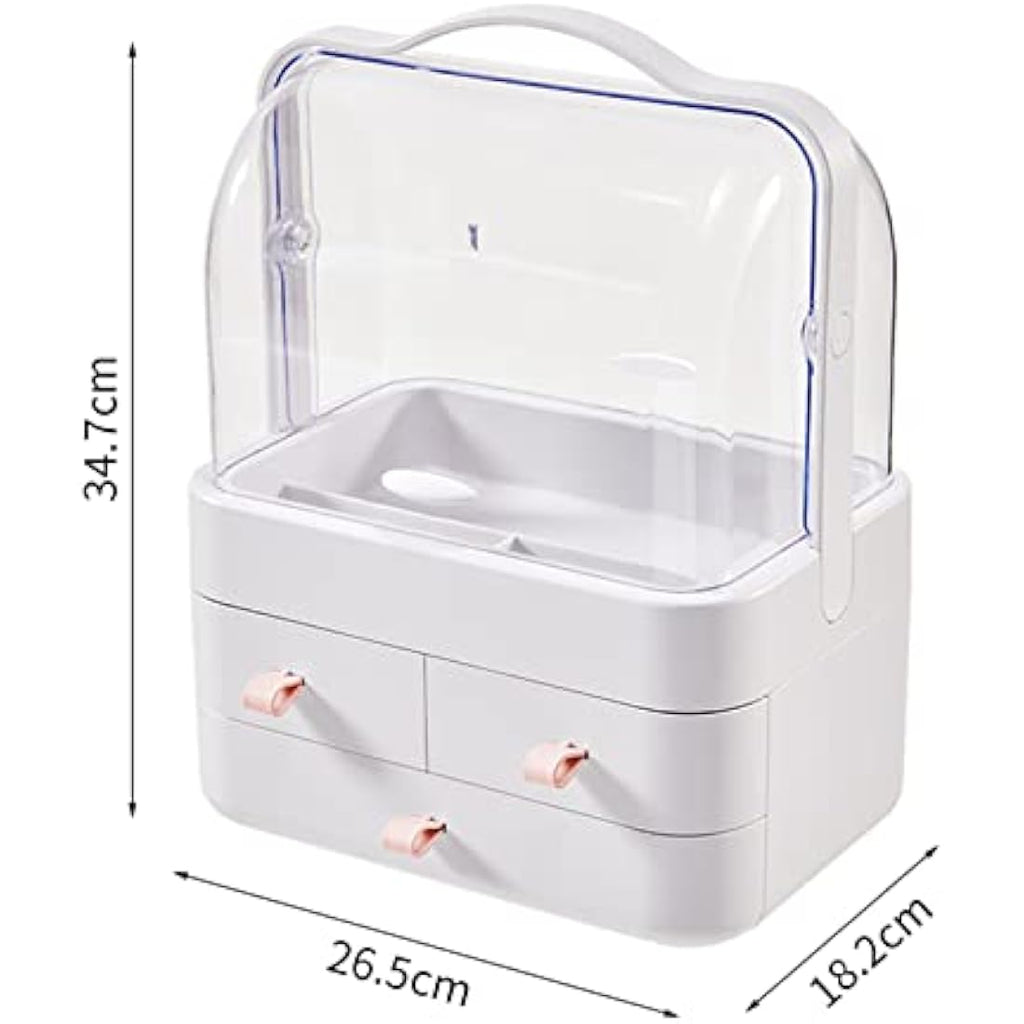 RMAN Makeup Organiser with Drawers | Dustproof Portable Cosmetic Case - Pink