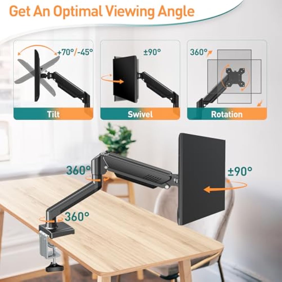 ELIVED Single Monitor Arm | Gas Spring Desk Mount for 13-32 Inch Screens