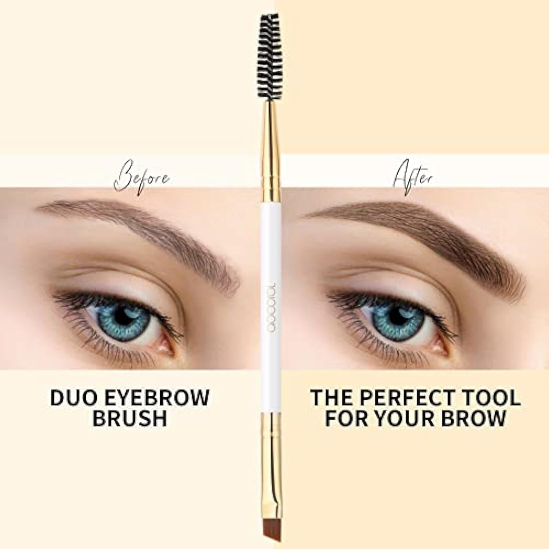Docolor Dual-Ended Angled Eyebrow Brush and Spoolie – White Makeup Tool