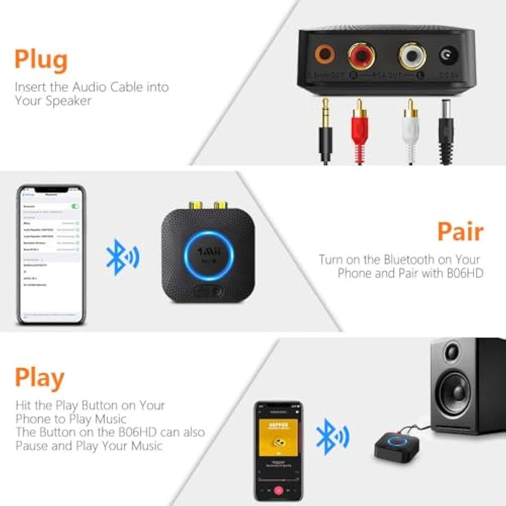 1Mii B06HD Bluetooth 5.1 Receiver | HiFi aptX HD Audio Adapter with RCA