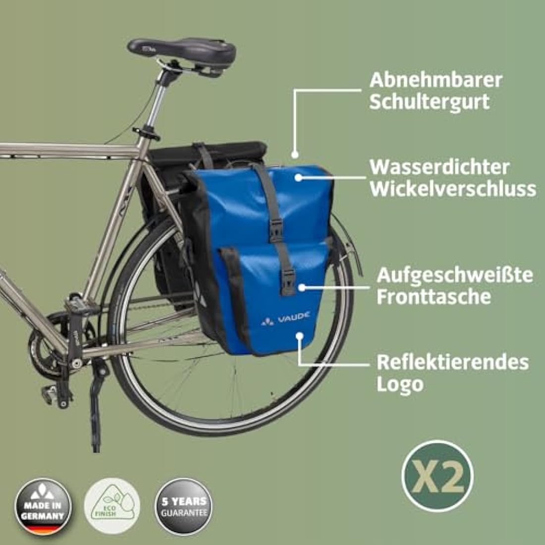VAUDE Aqua Back Plus Waterproof Bike Panniers | 51L Rear Rack Bags