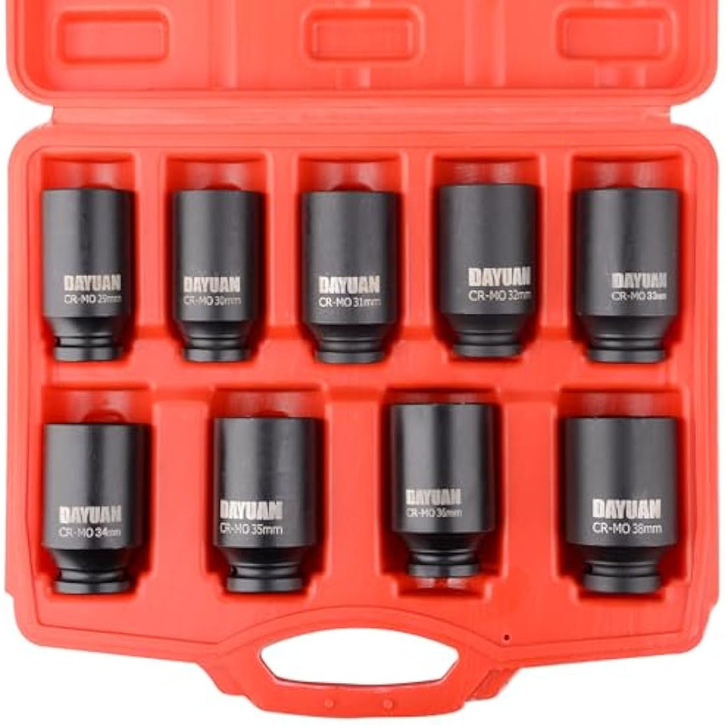 9-Piece Axle Hub Nut Impact Socket Set | 1/2" Drive 29-38mm