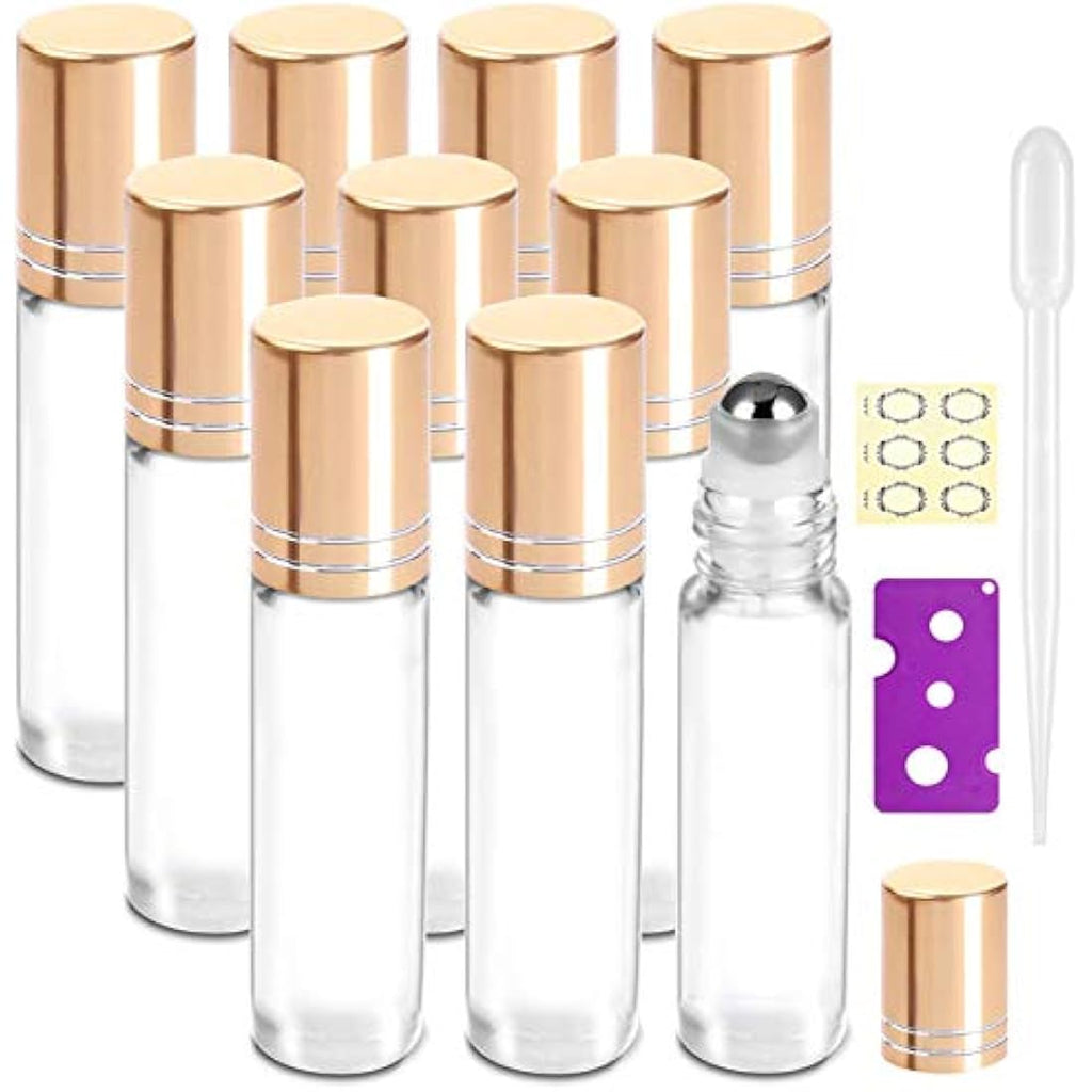Yalbdopo 10ml Glass Roller Bottles - 10 Pack Refillable Roll-on Set