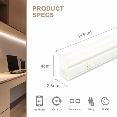 4FT LED Batten Lights | 6-Pack 18W T5 Garage Workshop Lighting
