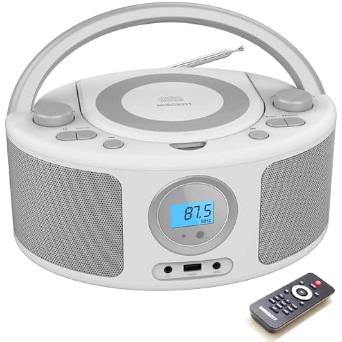 WISCENT Portable CD Player Boombox with Bluetooth, FM Radio & USB - Black