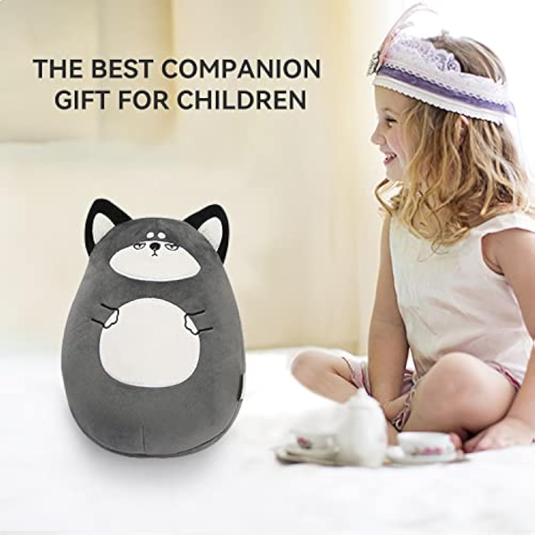 JOYRAVO Kids 2-in-1 Convertible Neck Pillow – Plush Husky Travel Pillow