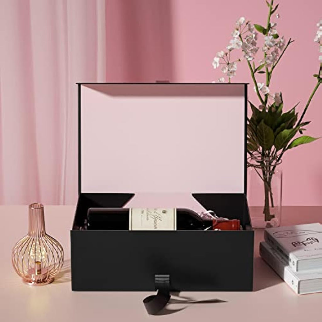 GIFTSAY Large Magnetic Gift Box | Black Collapsible Paper Box for Weddings