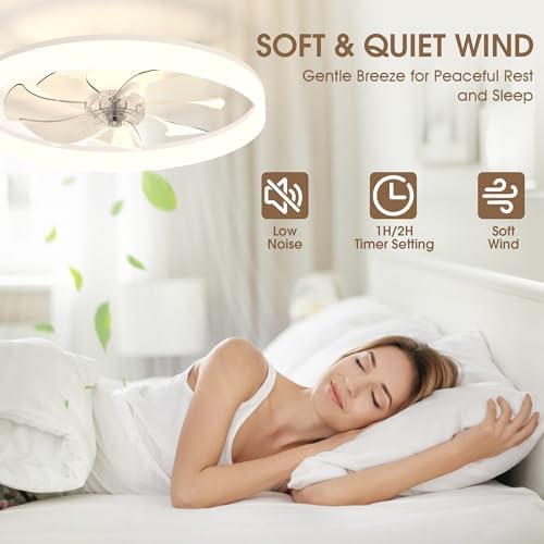 NIORSUN 60cm Smart LED Ceiling Fan with Remote | 6-Speed Dimmable White