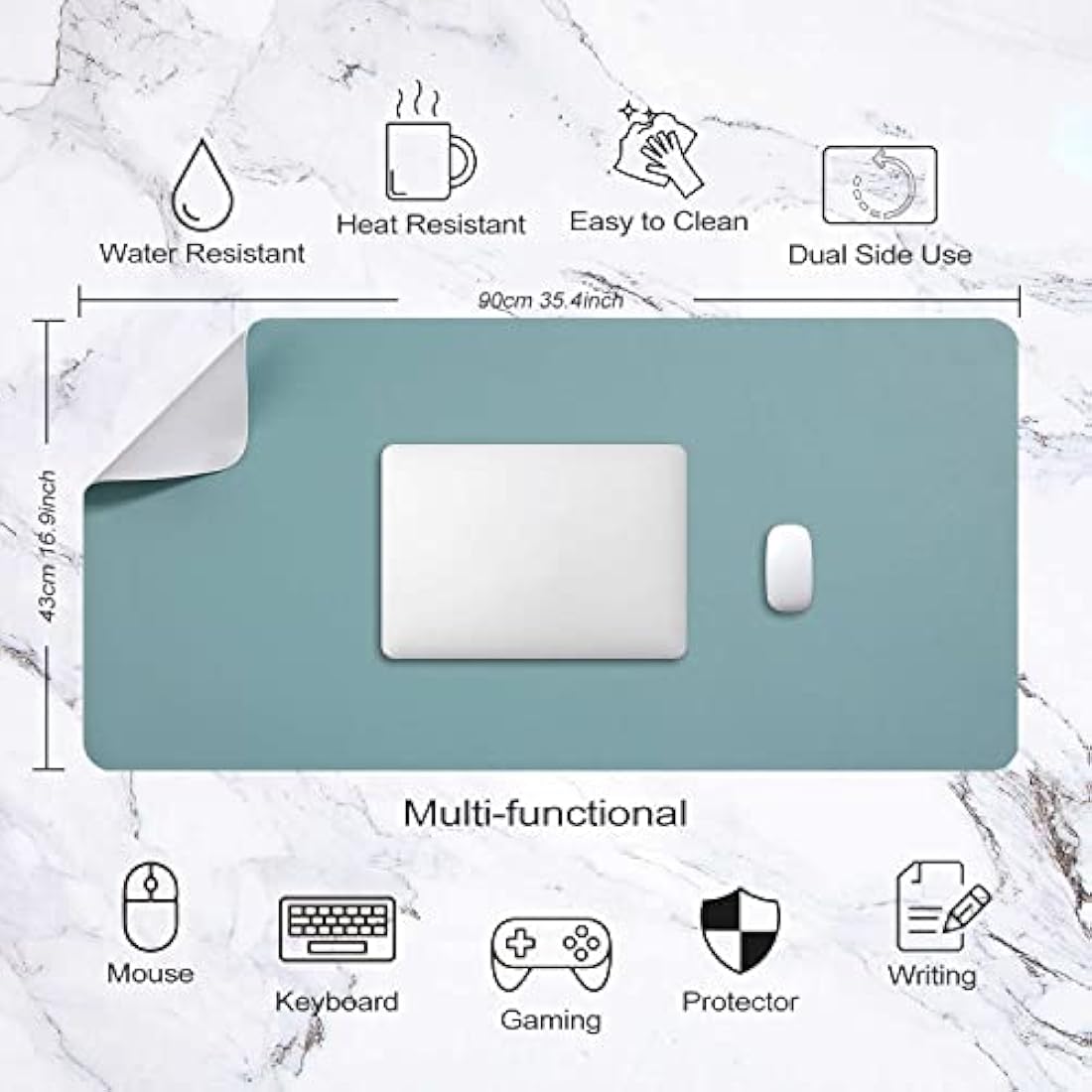 DOBAOJIA Large PU Leather Desk Pad | Waterproof Dual-Side Mat, Grey
