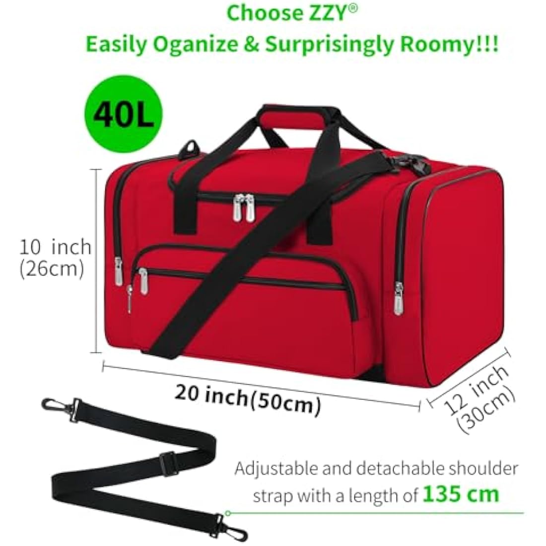 Sport Gym Duffle Bag | 40L Red Weekender Holdall