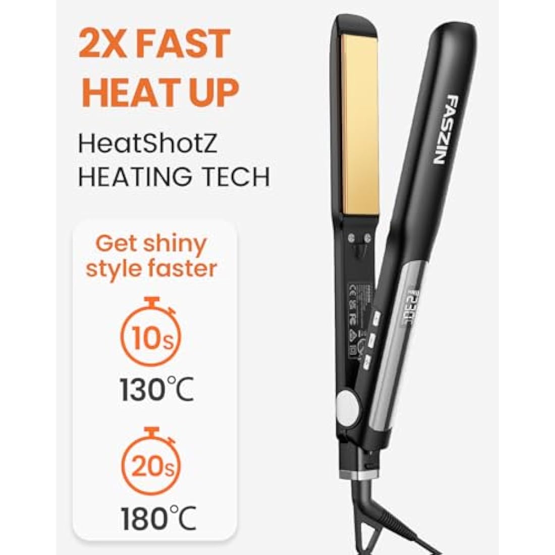 Faszin Ionic Titanium Hair Straightener – Fast Heat Flat Iron with LCD