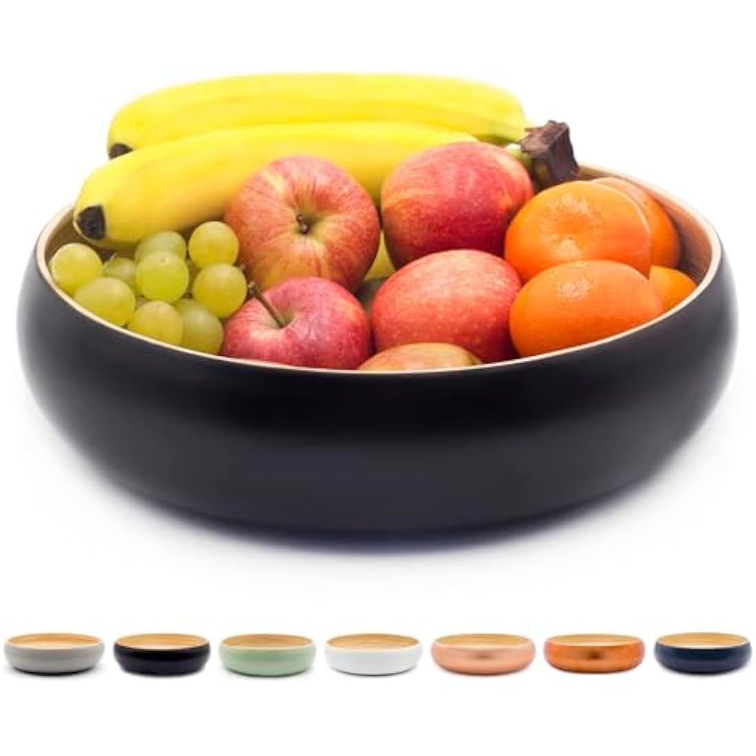 Dehaus Large 30cm Bamboo Fruit Bowl | Black Wooden Salad Serving Bowl