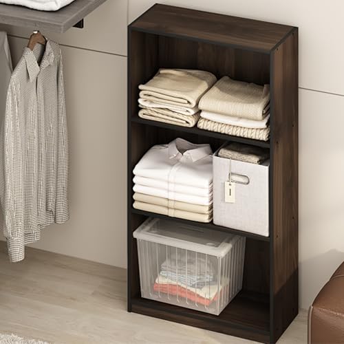 Furinno 3-Tier Wood Bookcase – Modern Storage Display Shelf, Walnut/Black