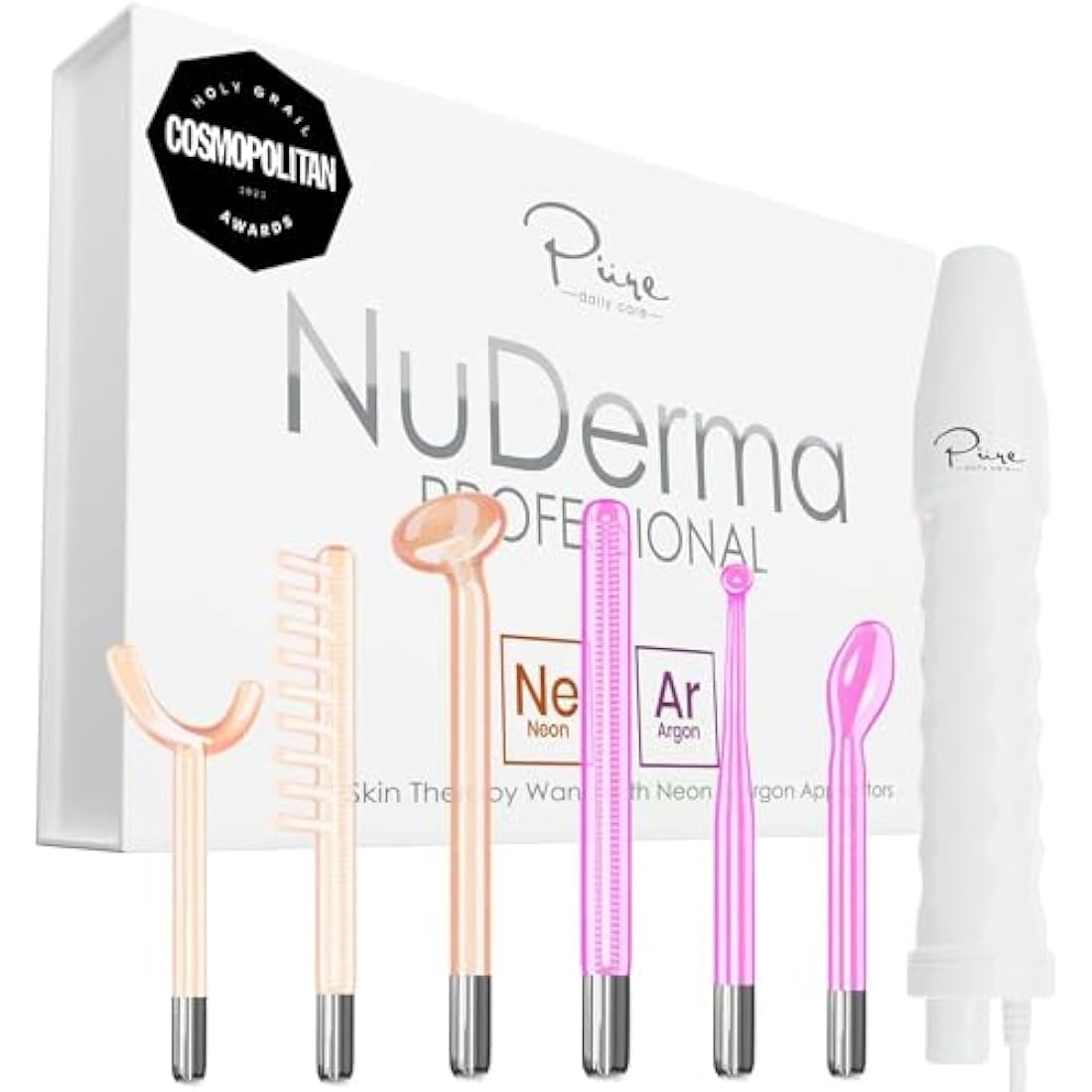 NuDerma Professional High Frequency Skin Therapy Wand with 6 Wands