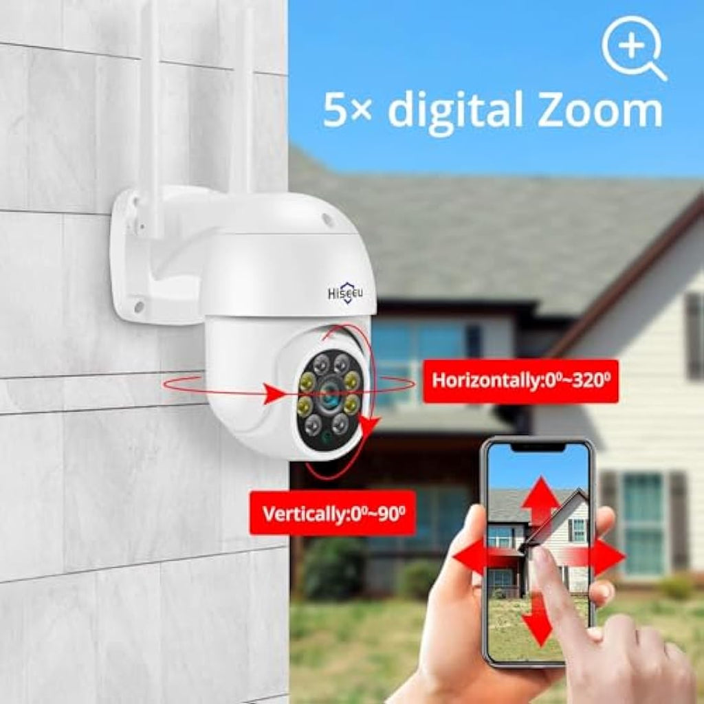 Hiseeu 2K Outdoor Security Camera | 3MP PTZ WiFi CCTV with Color Night Vision