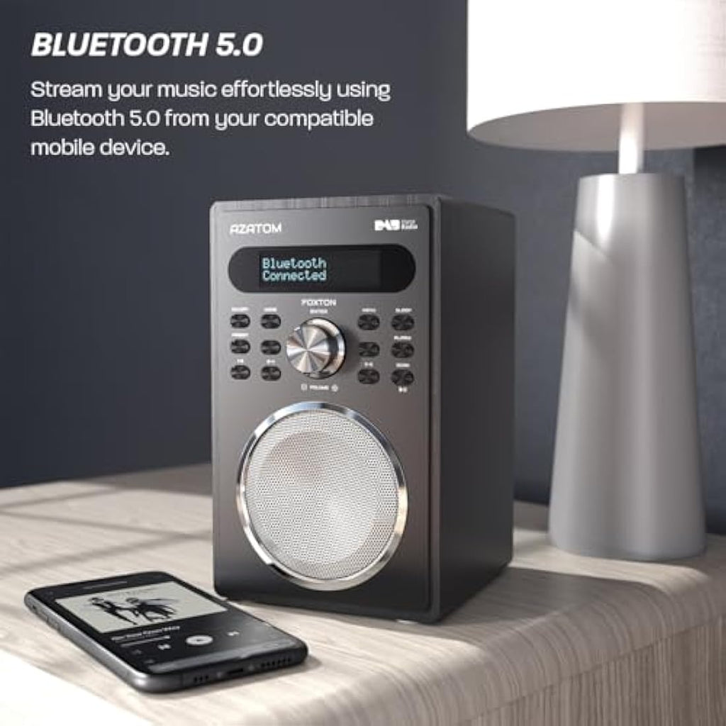Azatom Foxton FX2 DAB/DAB+ Digital Radio with Bluetooth & Dual Alarms - Black